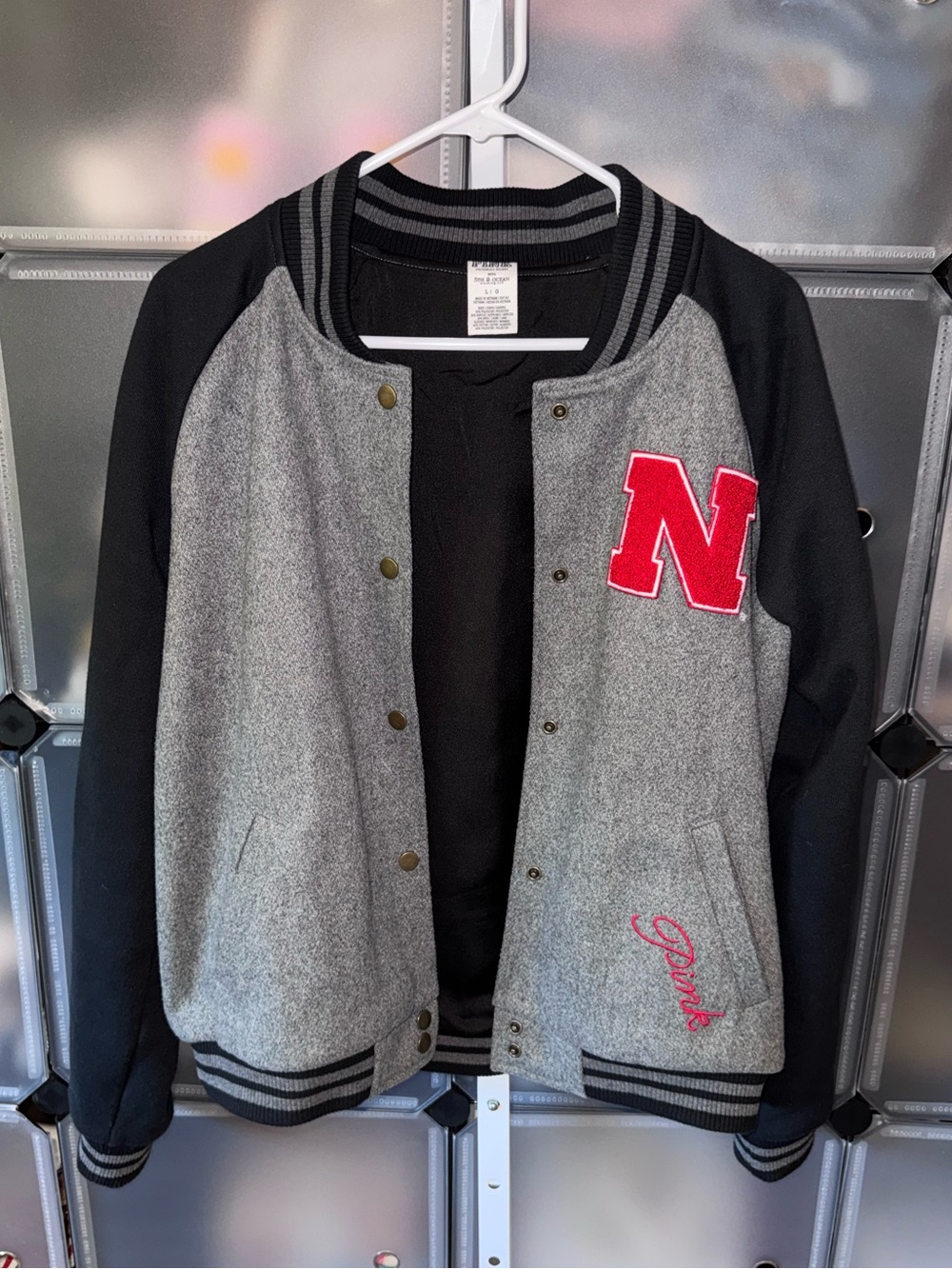 PINK Victoria's Secret x 5th 8 Ocean Nebraska Cornhuskers Varsity Jacket L - Picture 3 of 14